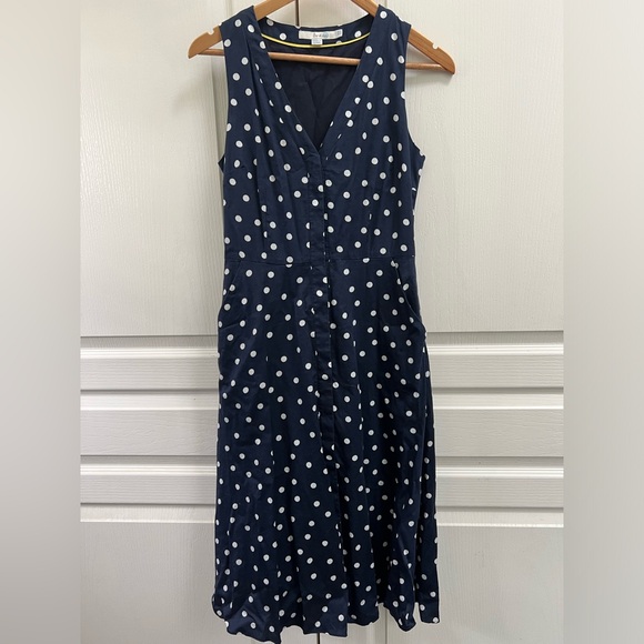 Boden Josephine navy polka dot dress 4 - Picture 2 of 7